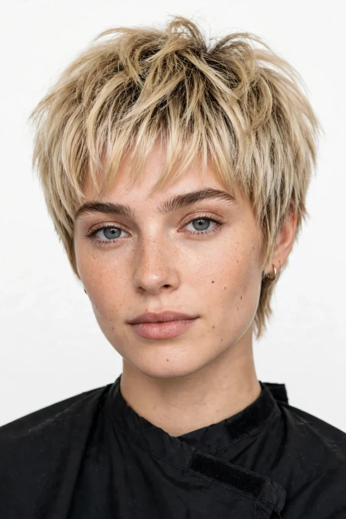 Blonde Pixie Wolf Cut With Curtain Bangs
