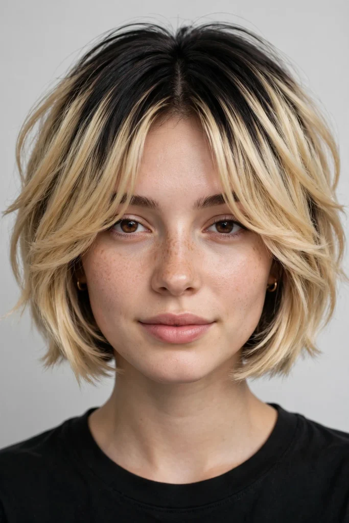 Duo-Toned Bob Wolf Cut With Curtain Bangs