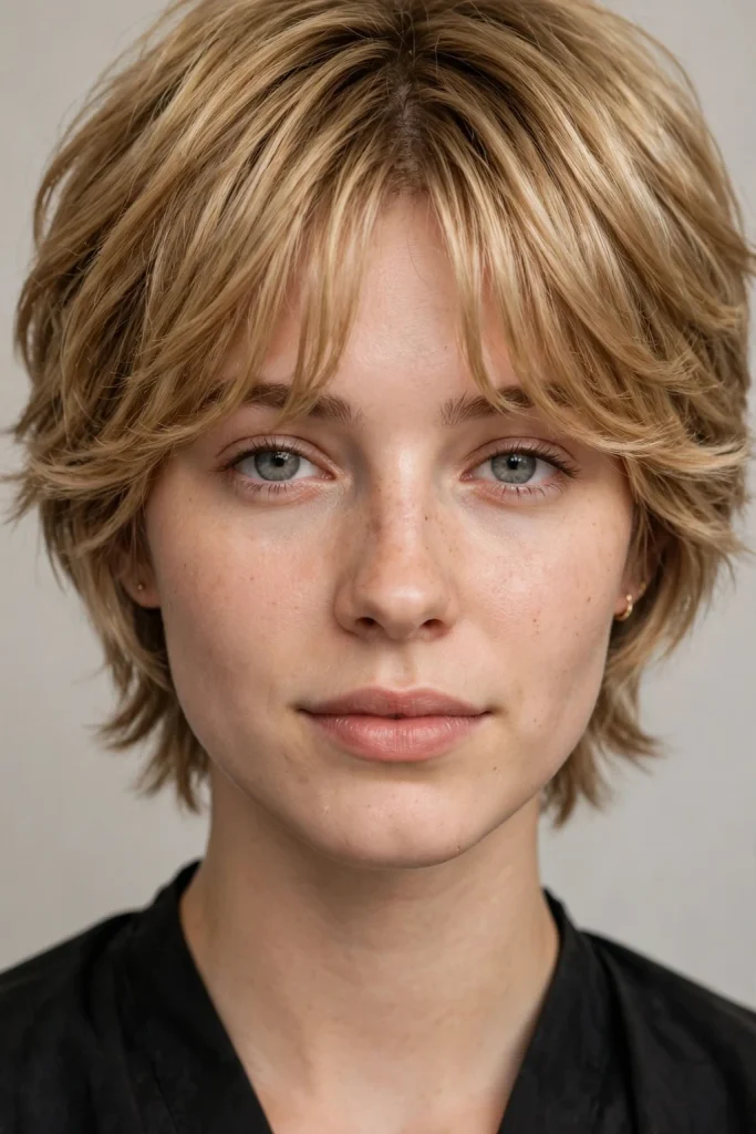 Messy Short Blonde Wolf Cut With Curtain Bangs