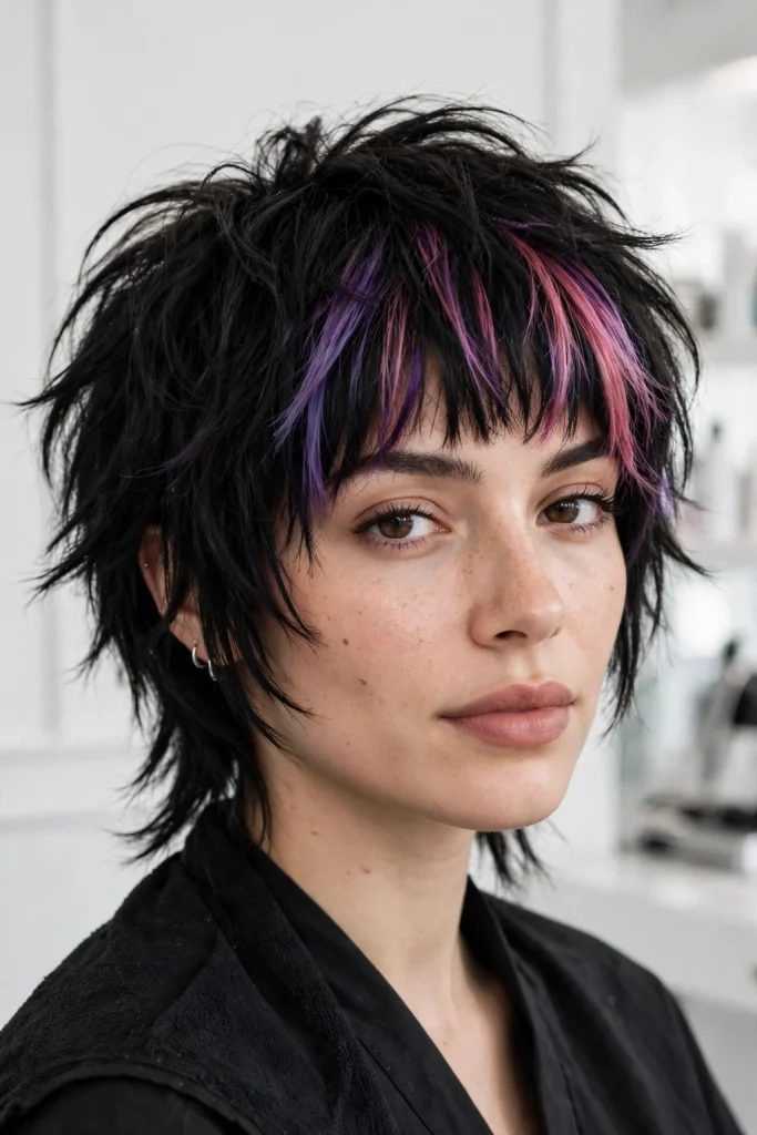 Purple-Pink Highlights With Choppy Bangs