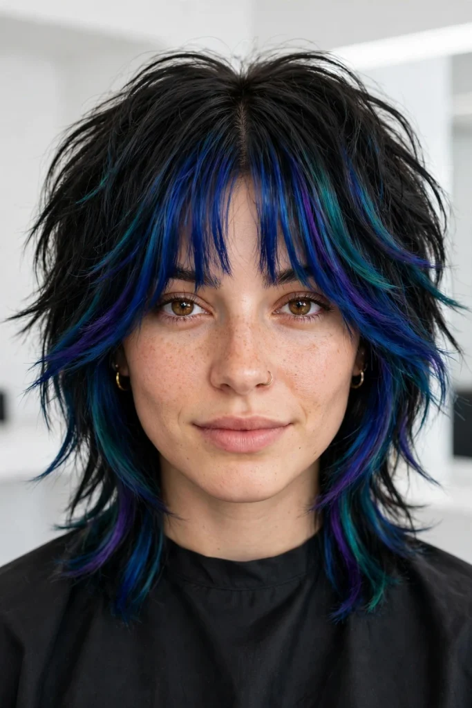 Royal Blue Curtain Bangs
