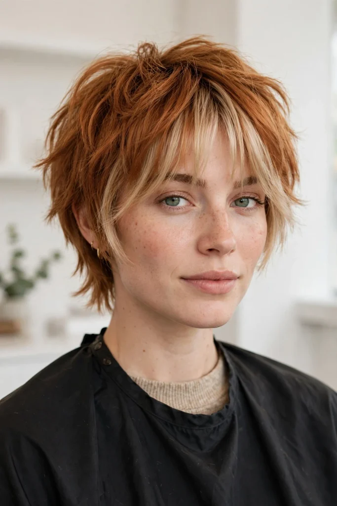 Blonde Curtain Bangs on a Ginger Wolf Cut