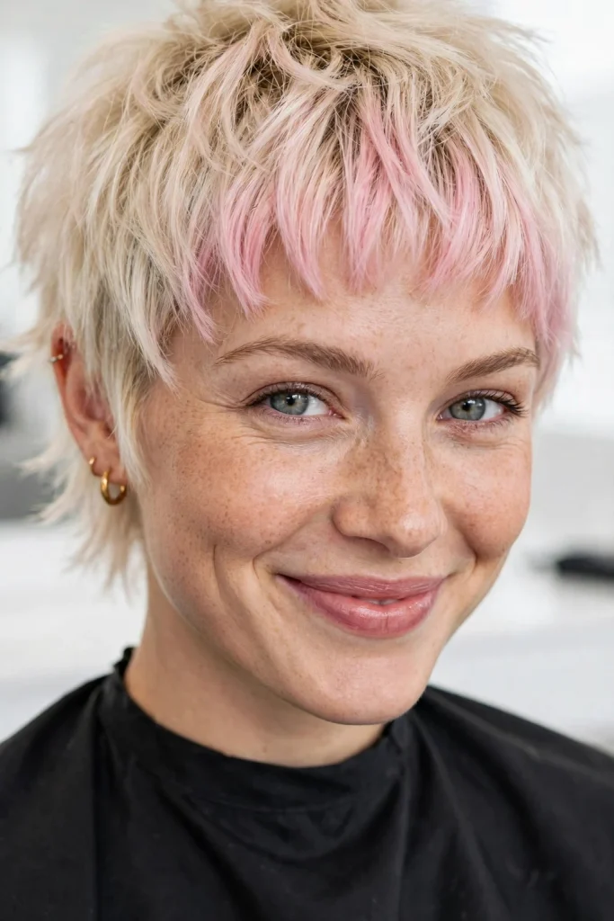 Baby Pink Bangs on Bleached Blonde