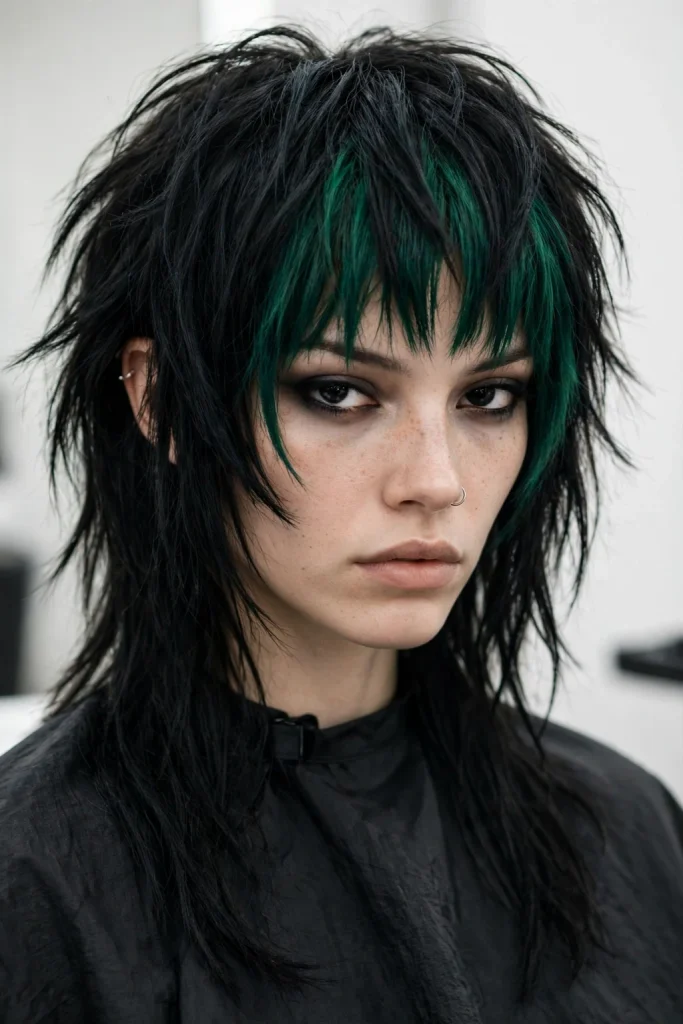 Deep Green Choppy Bangs