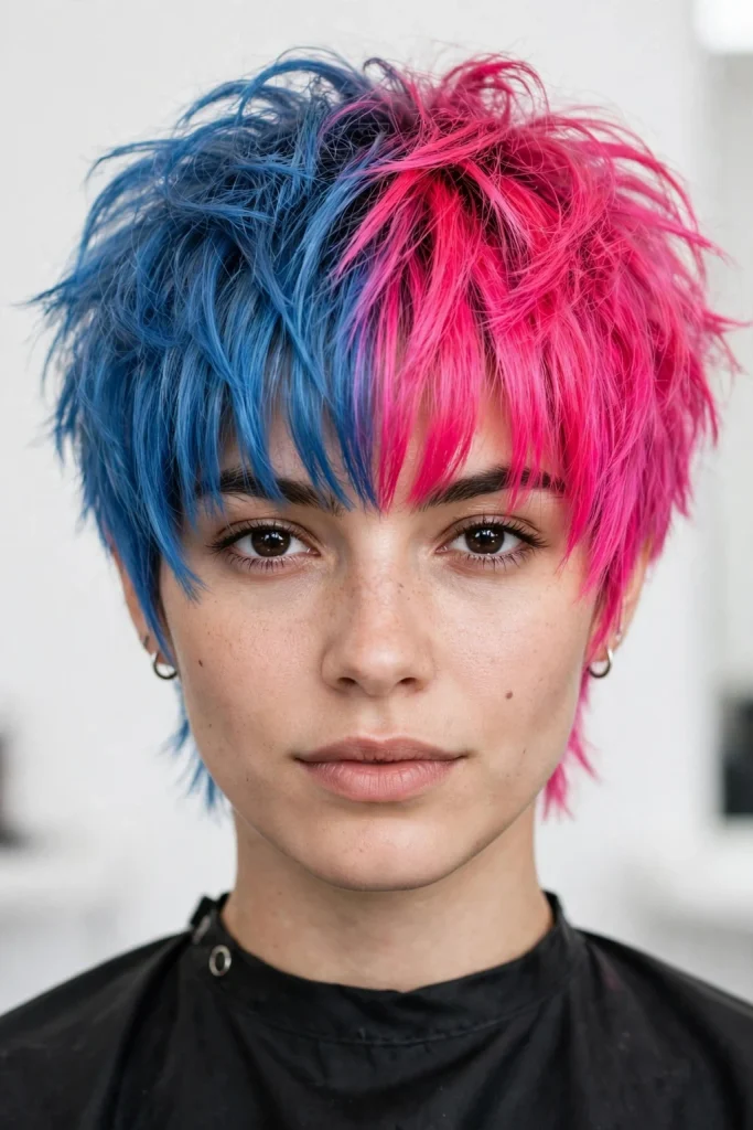 Half Blue, Half Pink Split Bangs