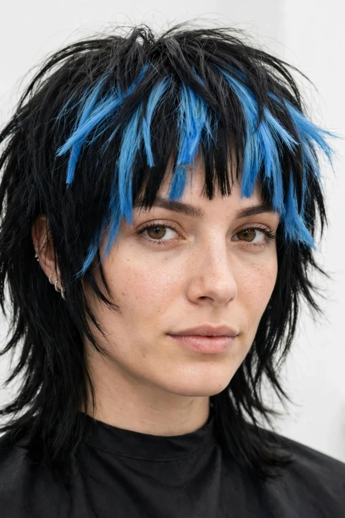 Sky Blue and Black Choppy Bangs