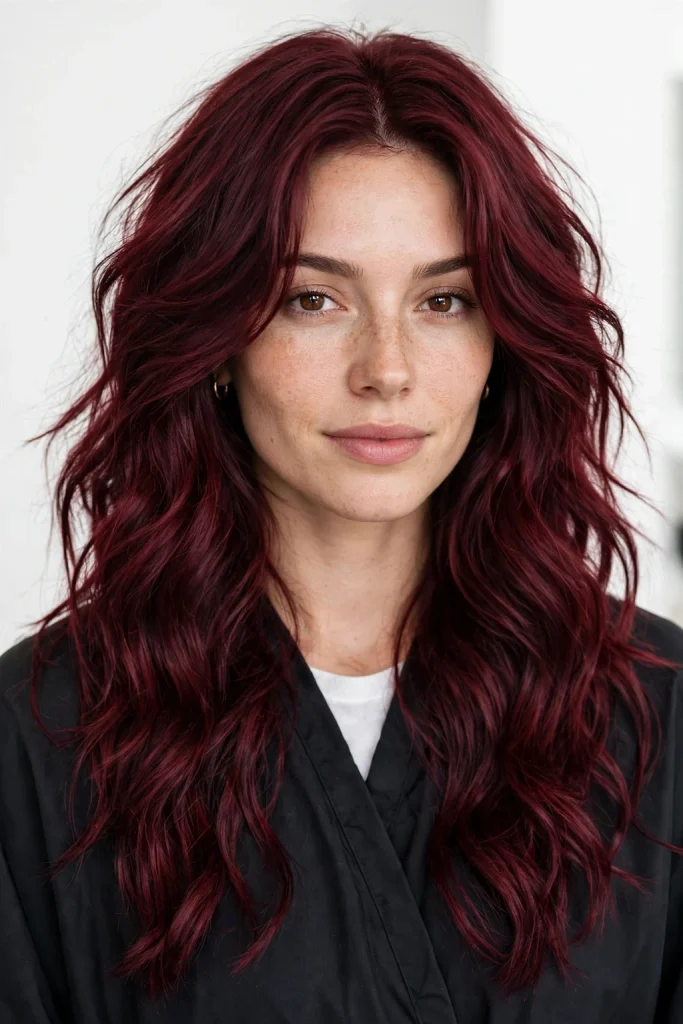 Wolf Cut Without Bangs: 15 Chic Ideas to Try 4 Long Burgundy Wavy Wolf Cut