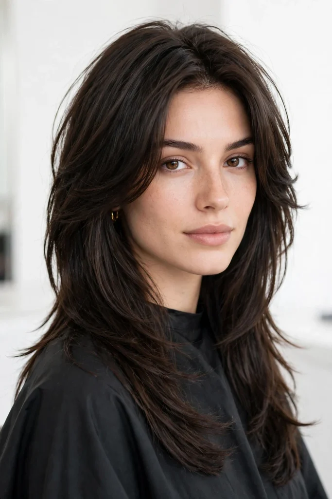 Wolf Cut Without Bangs: 15 Chic Ideas to Try 8 Long Dark Brown Wolf Cut