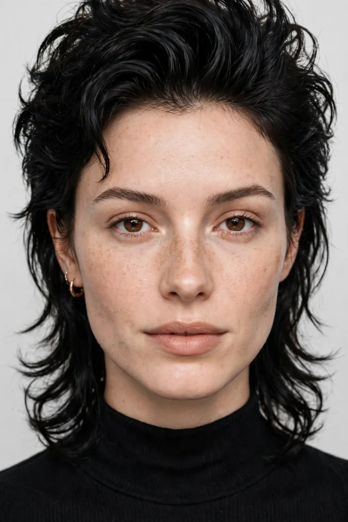Wolf Cut Without Bangs: 15 Chic Ideas to Try 10 Black Wavy Mullet Wolf Cut