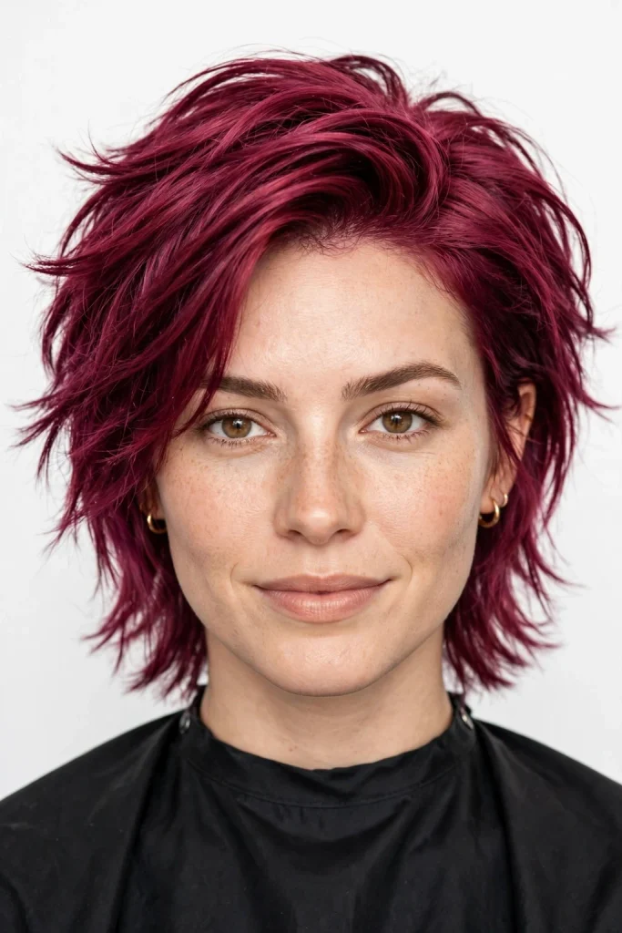 Wolf Cut Without Bangs: 15 Chic Ideas to Try 17 Violet Red Shaggy Wolf Cut