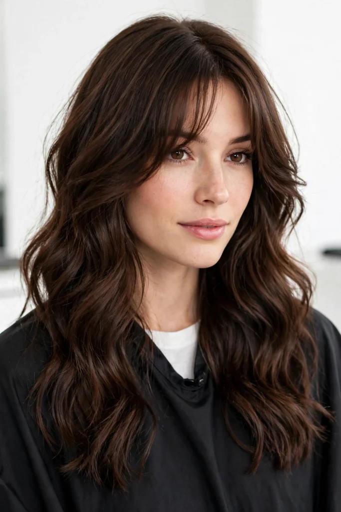 Chocolate Brown Wavy Wolf Cut