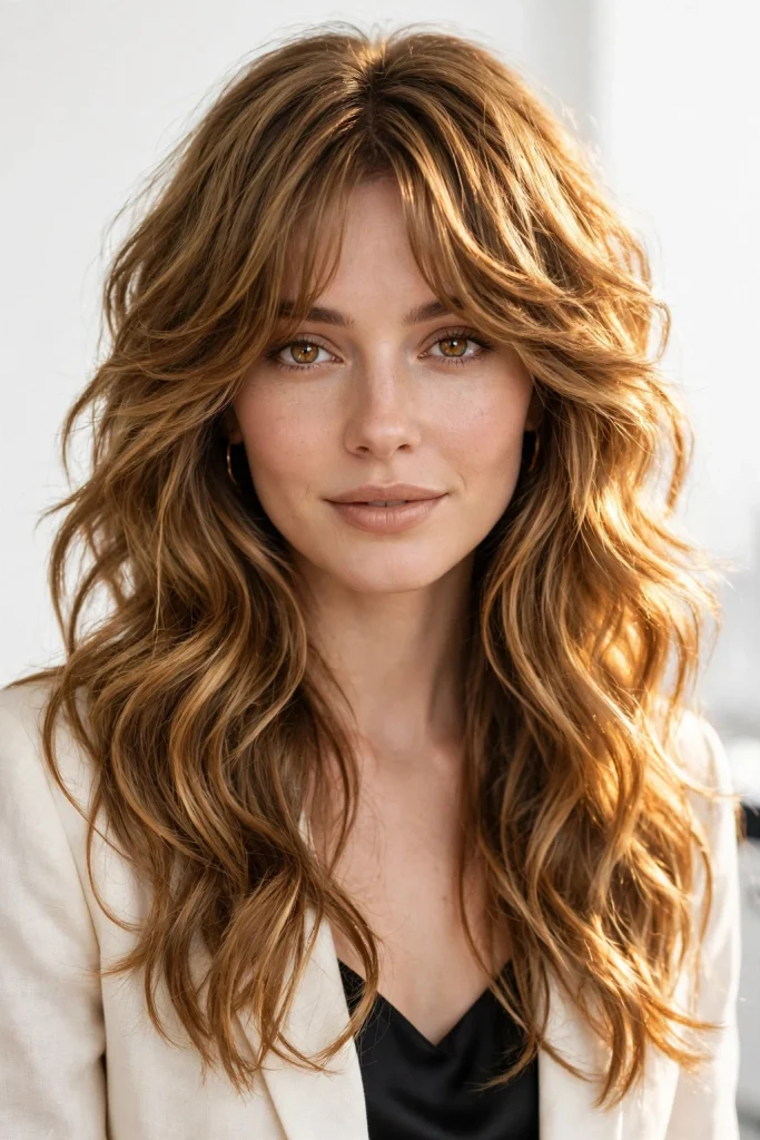 Golden Brown Wavy Wolf Cut