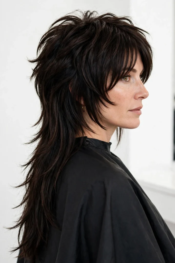 Night Brown Mullet Wolf Cut With Extended Bangs