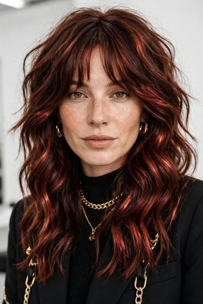 Dark Ginger Wavy Wolf Cut