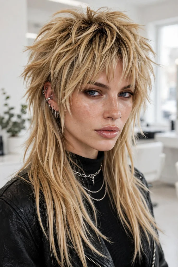 Golden Champagne Mullet Wolf Cut