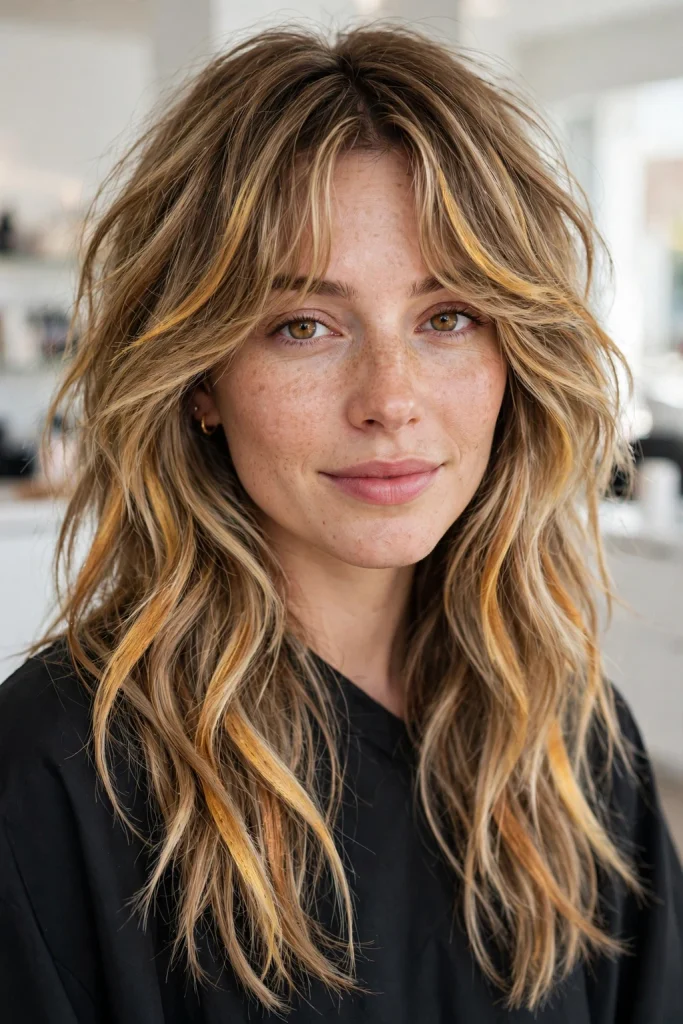 Bronde Balayage Layered Wolf Cut