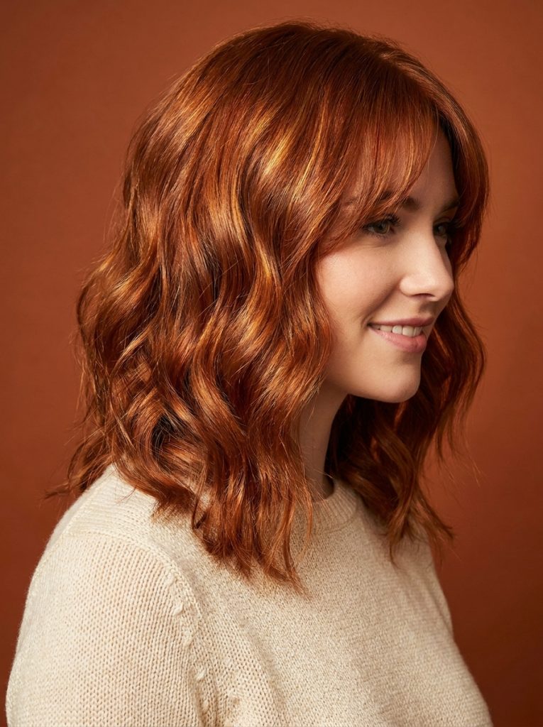 Copper Wavy Wolf Cut With Wispy Side Bangs