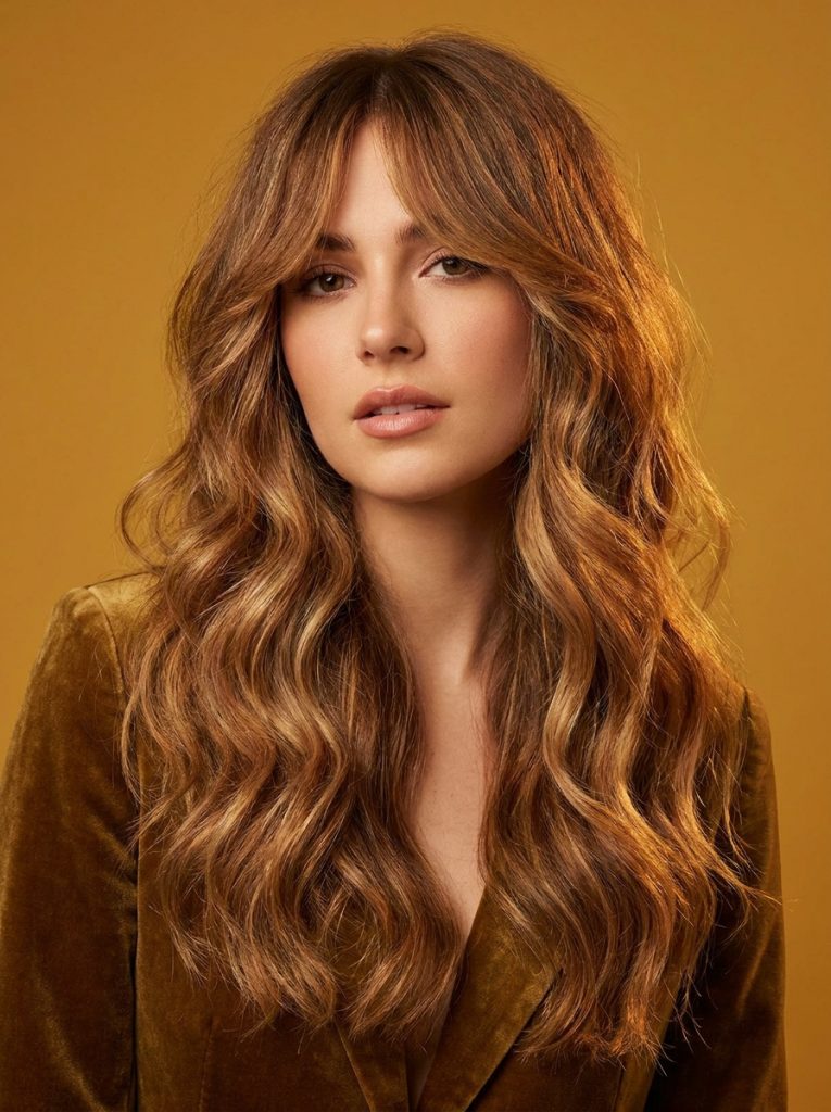 Long Bronde Wavy Wolf Cut With Curtain Bangs