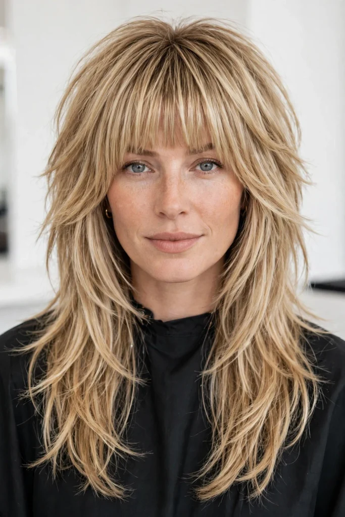 Long Layers With Blunt Bangs