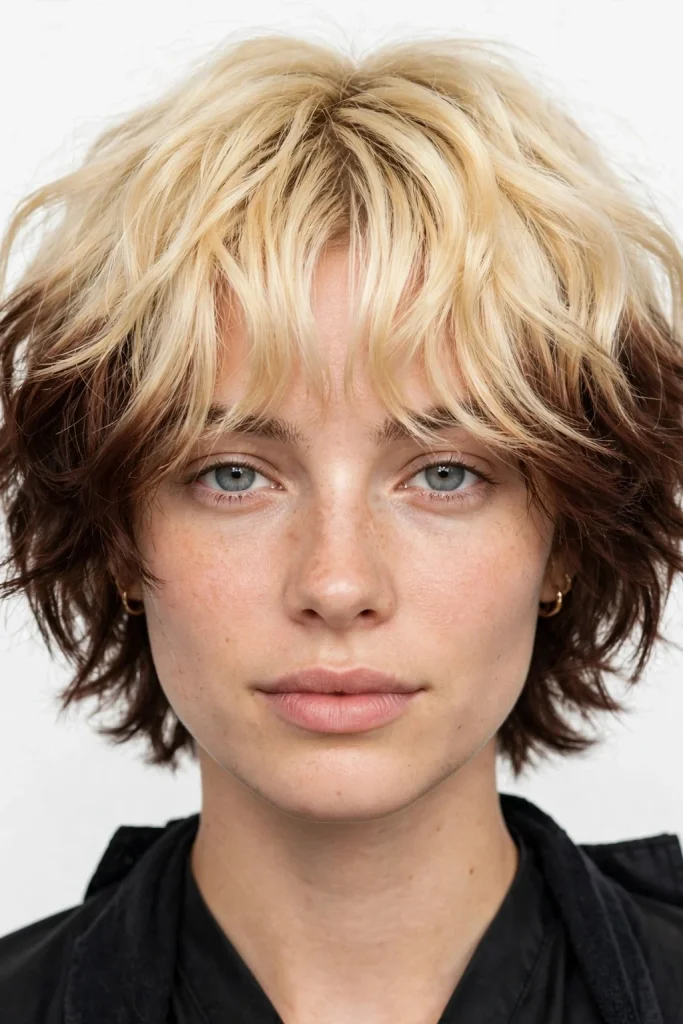 Short Wolf Cut With Curtain Bangs: 15 Chic Ideas 17 Bleached Bronde Wavy Short Wolf Cut With Curtain Bangs