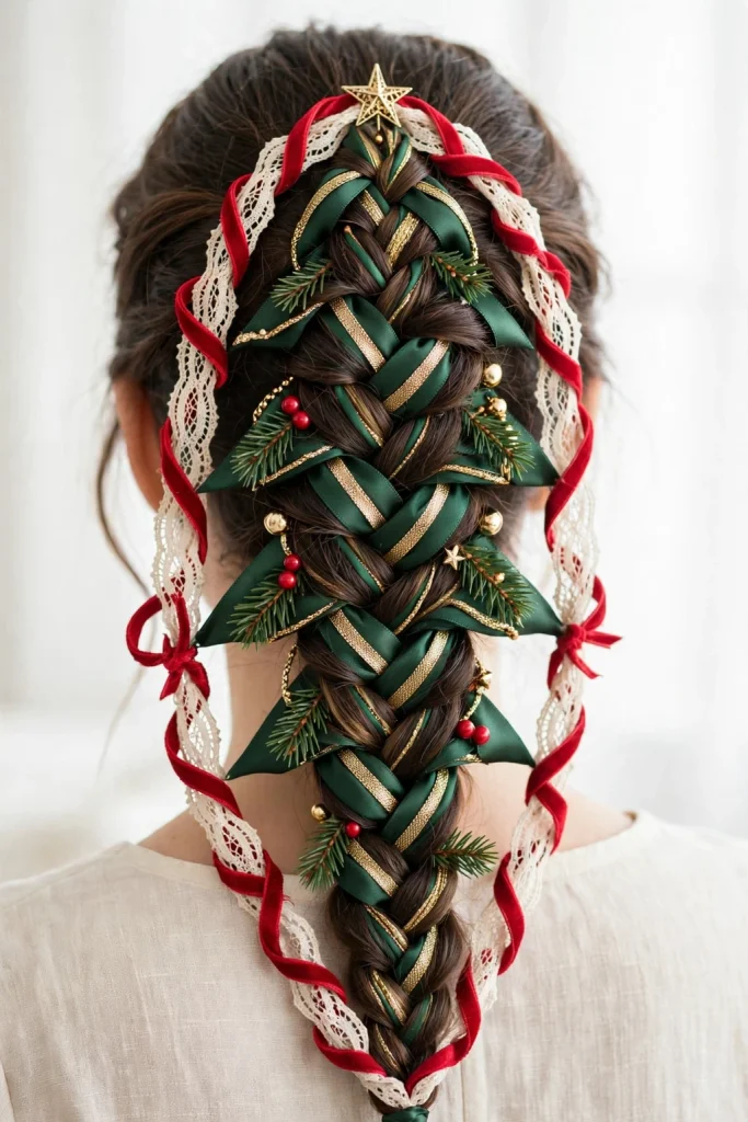 25 Magical Christmas Hairstyles to Try This Year 20 18. Five-Strand Ribbon Braid Framed by a Lace Braid