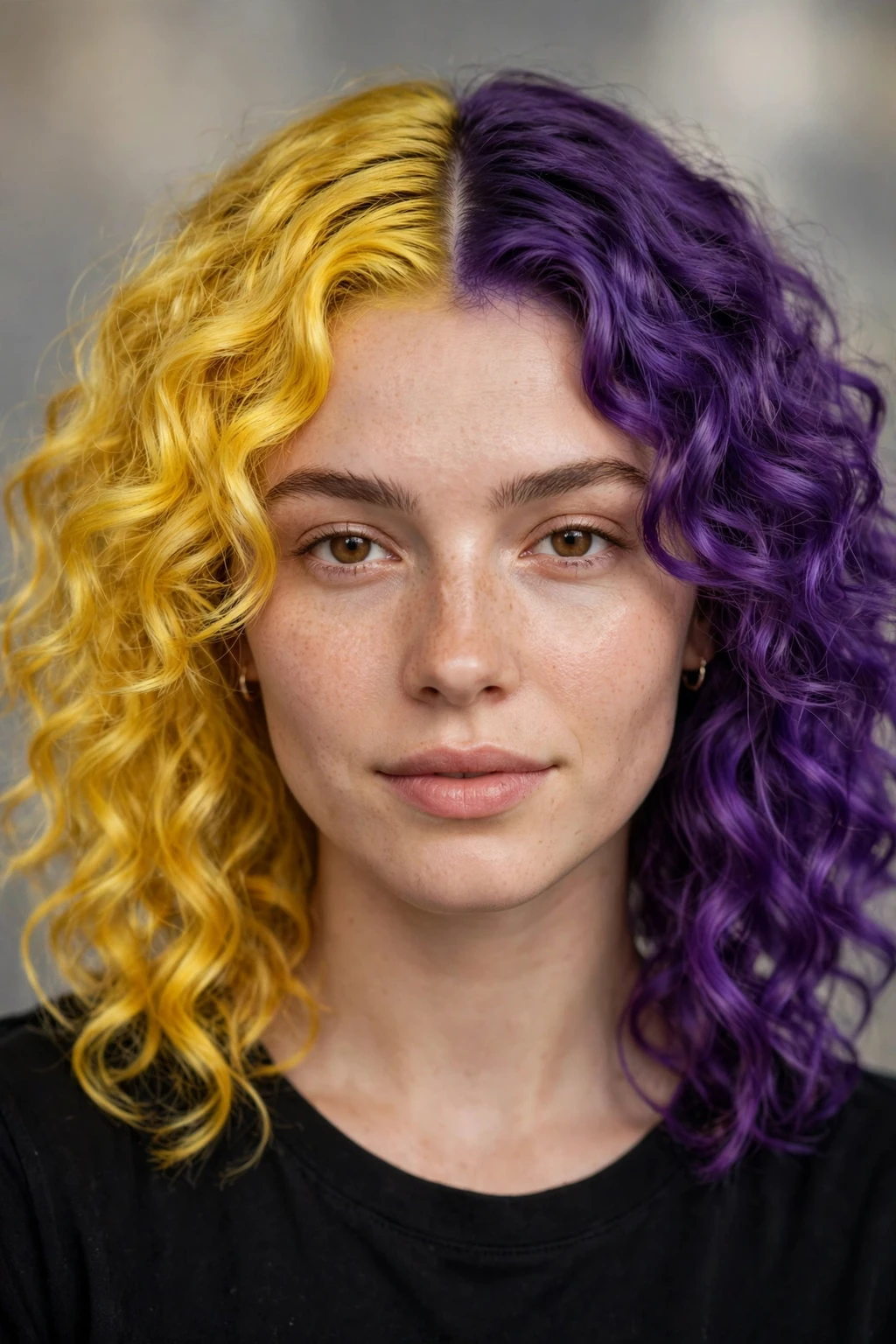 6. Yellow and Iris Purple Medium Curls