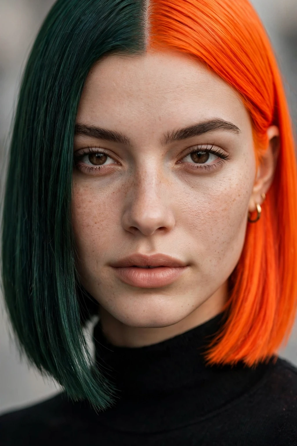 12. Forest Green and Neon Orange Straight Bob