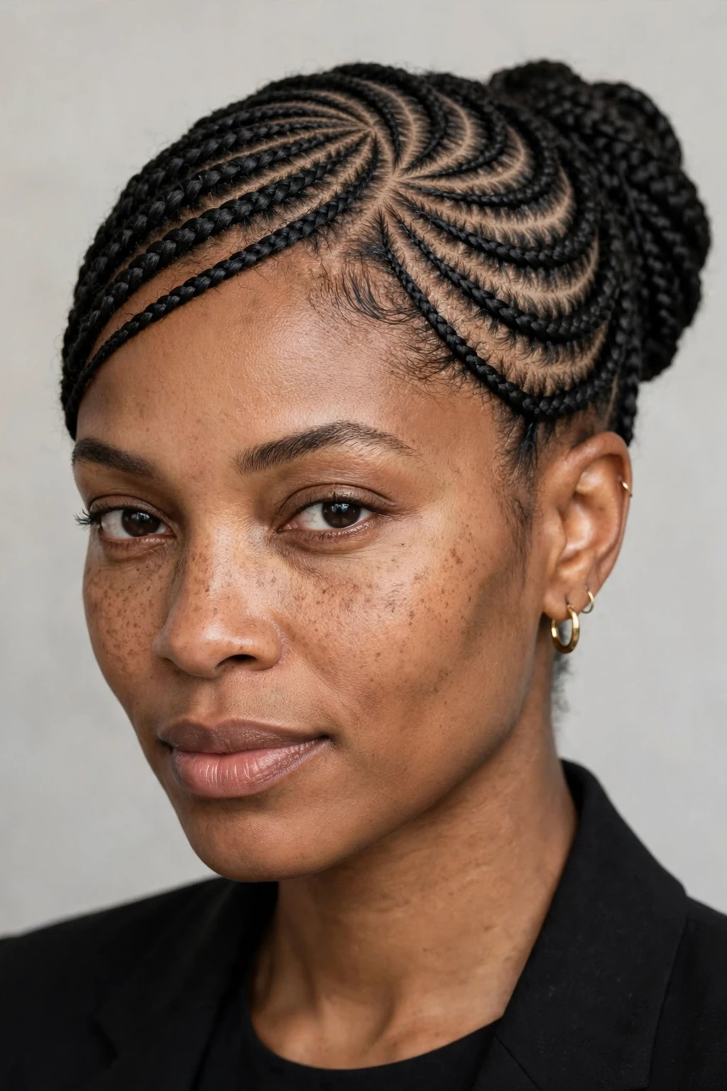Swirl Cornrows: 15 Stunning Ideas to Try 4 2. Swirl Cornrows With a Classic Bun