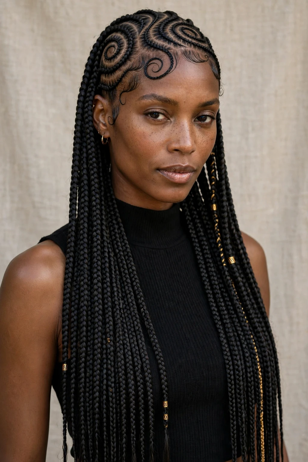 Swirl Cornrows: 15 Stunning Ideas to Try 6 4. Swirl Cornrows Flowing Into Long Knotless Braids