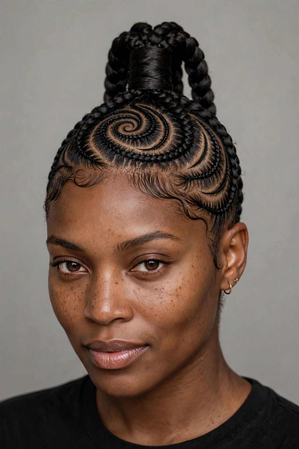 Swirl Cornrows: 15 Stunning Ideas to Try 10 8. Three-Braid Swirl Ponytail With Curved Stitching