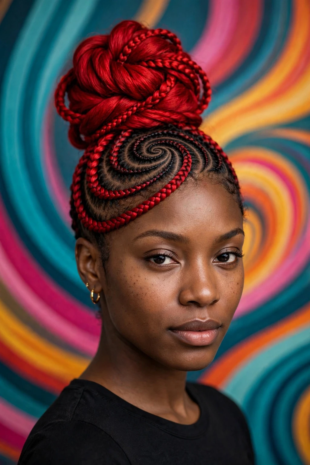 Swirl Cornrows: 15 Stunning Ideas to Try 11 9. Color-Pop Braided Bun With Swirl Cornrows