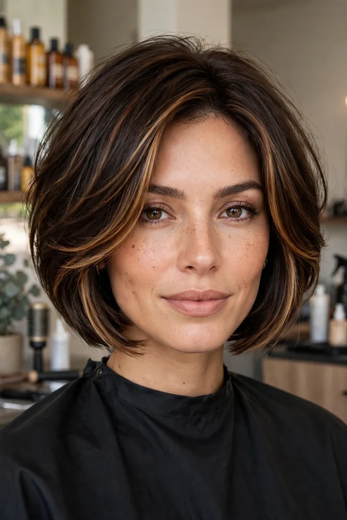Butterfly Cut Short Hair: 15 Gorgeous Ideas to Try 11 9. Brunette Butterfly Cut with Caramel Face Frame