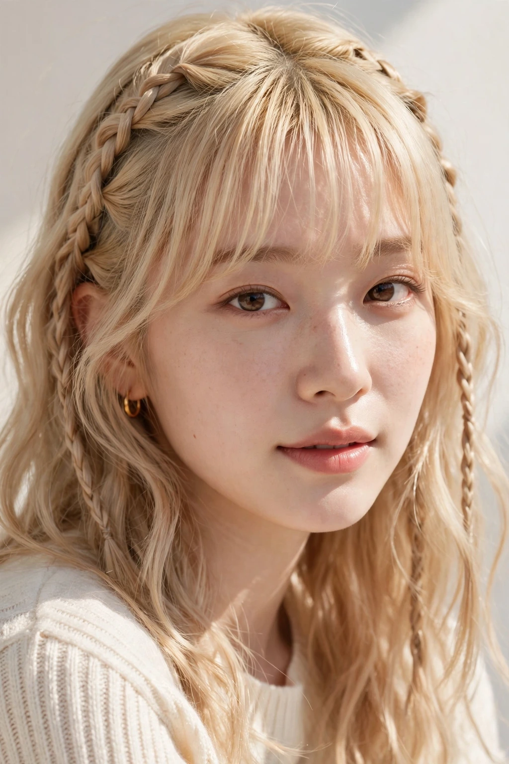 Korean Hairstyles for Women: 15 Lovely Ideas to Try 7 5. Korean Style Blonde Hair With Braid Flicks and Bangs