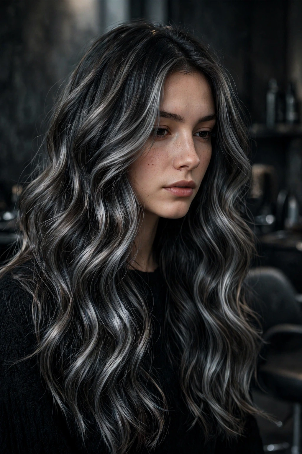 Silver Highlights: 15 Stunning Ideas to Try 4 2. Smokey Steel Silver Highlights on Long Waves