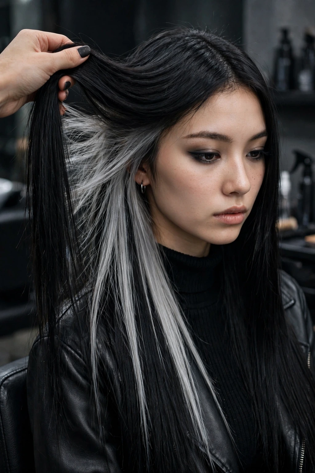 Silver Highlights: 15 Stunning Ideas to Try 7 5. Hidden Silver Underlights on Long Black Hair