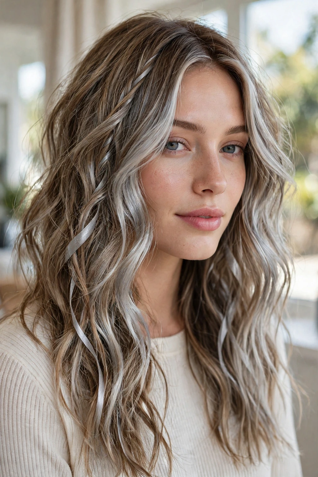 Silver Highlights: 15 Stunning Ideas to Try 12 10. Silver Balayage on Long Beachy Waves
