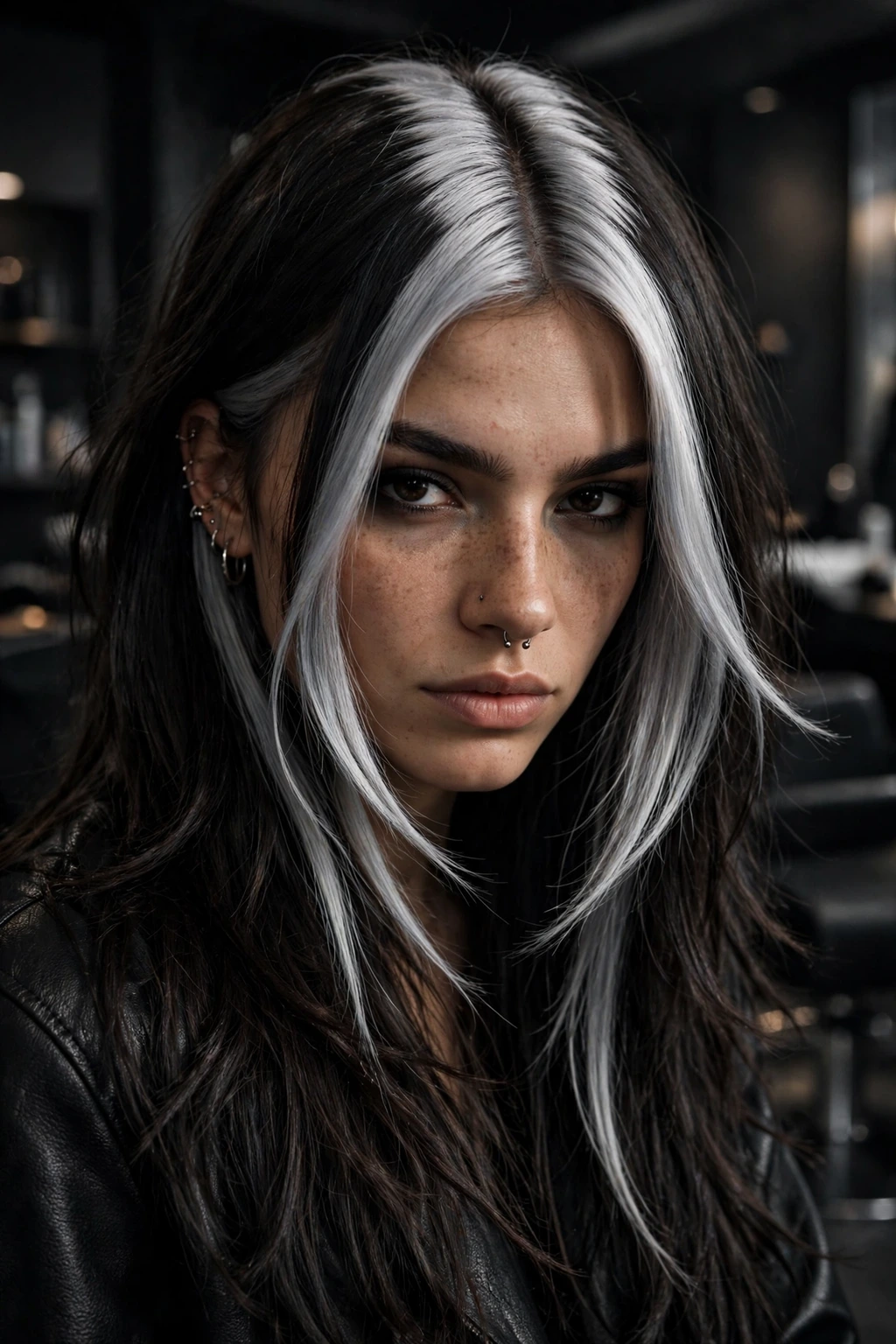 Silver Highlights: 15 Stunning Ideas to Try 13 11. Silver Skunk Stripe Balayage on Layered Hair