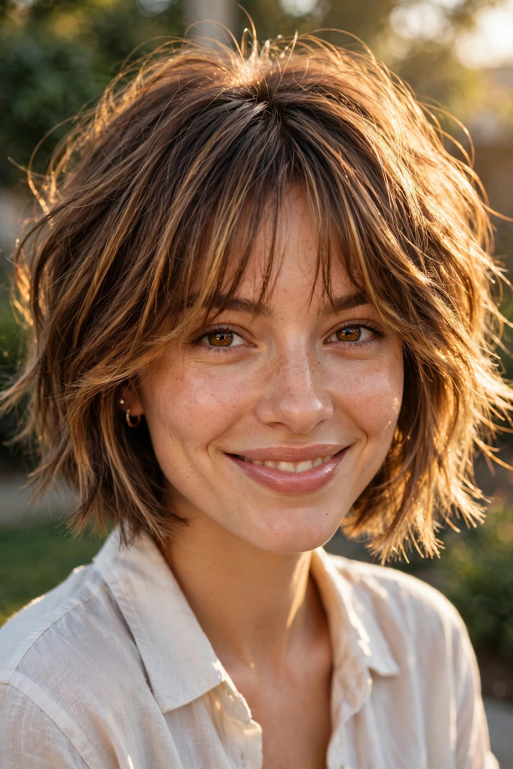 Caramel Highlights: 15 Gorgeous Ideas to Try 8 6. Textured Bob with Caramel Highlights and Soft Bangs