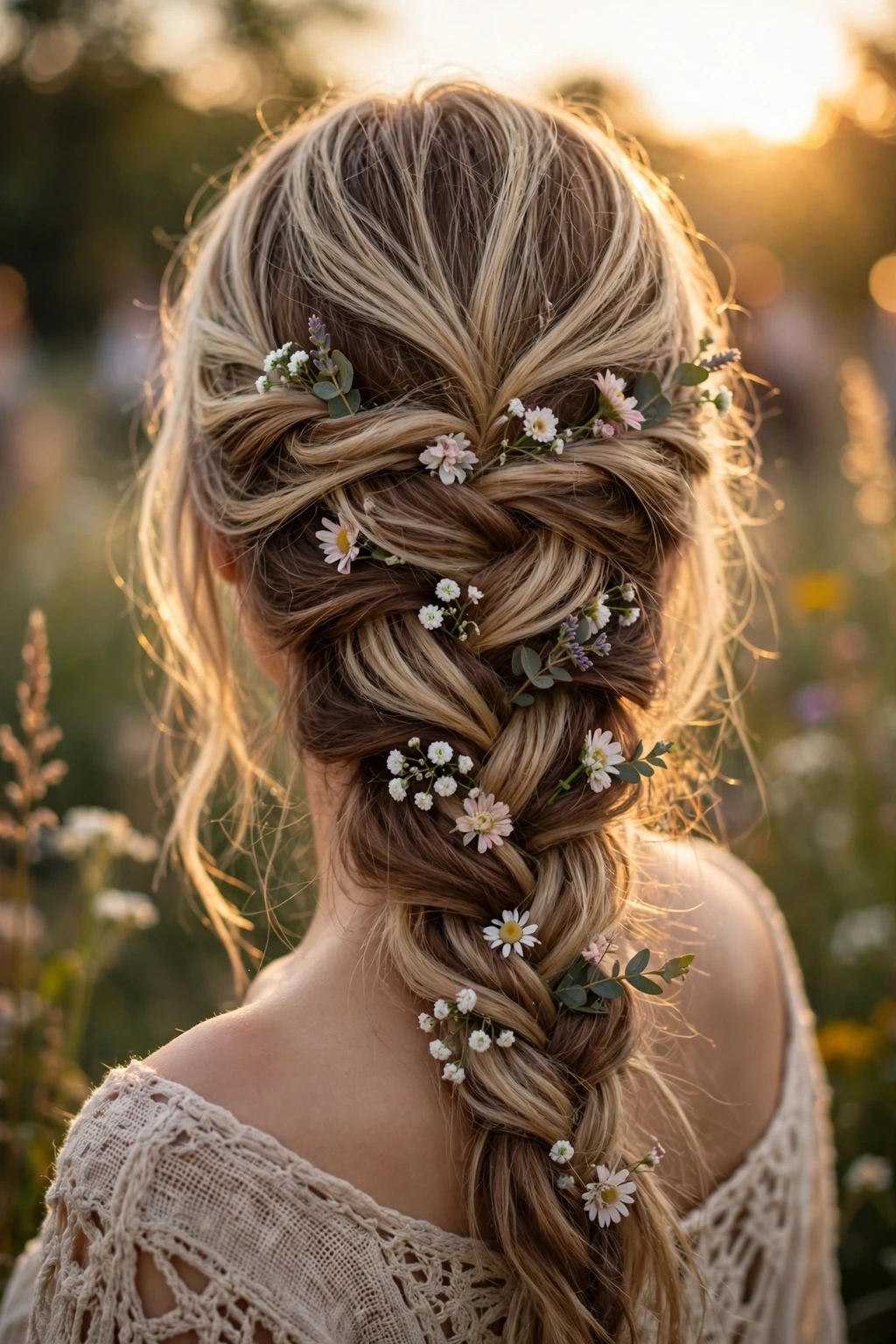 Dutch Braid Hairstyles: 19 Beautiful Ideas to Try 15 13. Boho Dutch Braid With Flowers on Duo-Toned Hair