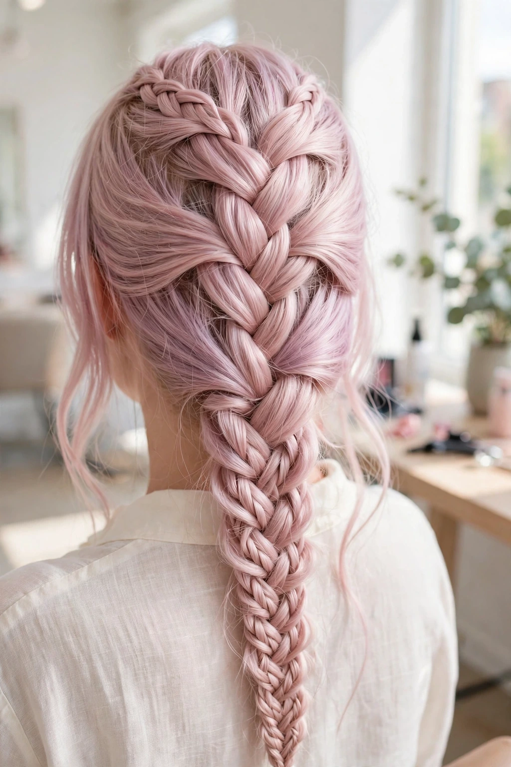 Dutch Braid Hairstyles: 19 Beautiful Ideas to Try 19 17. Dutch Braid With Fishtail Braid on Pink Hair