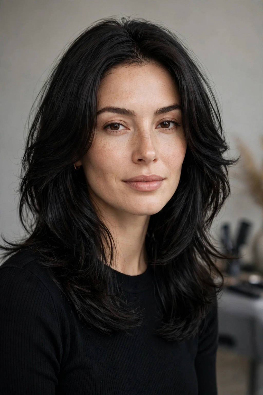 Hairstyles for Oval Shaped Face: 15 Flattering Ideas to Try 7 5. Medium-Length Black Layered Hair