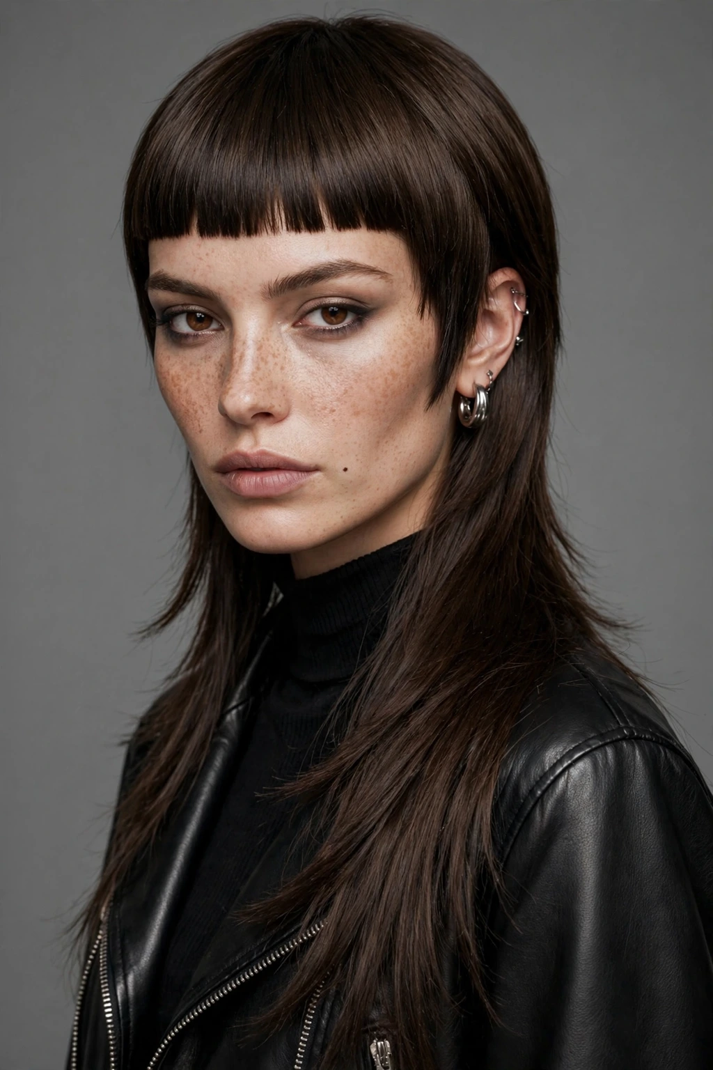 Hairstyles for Oval Shaped Face: 15 Flattering Ideas to Try 11 9. Medium Mullet Cut on Straight Brown Hair With Blunt Bangs