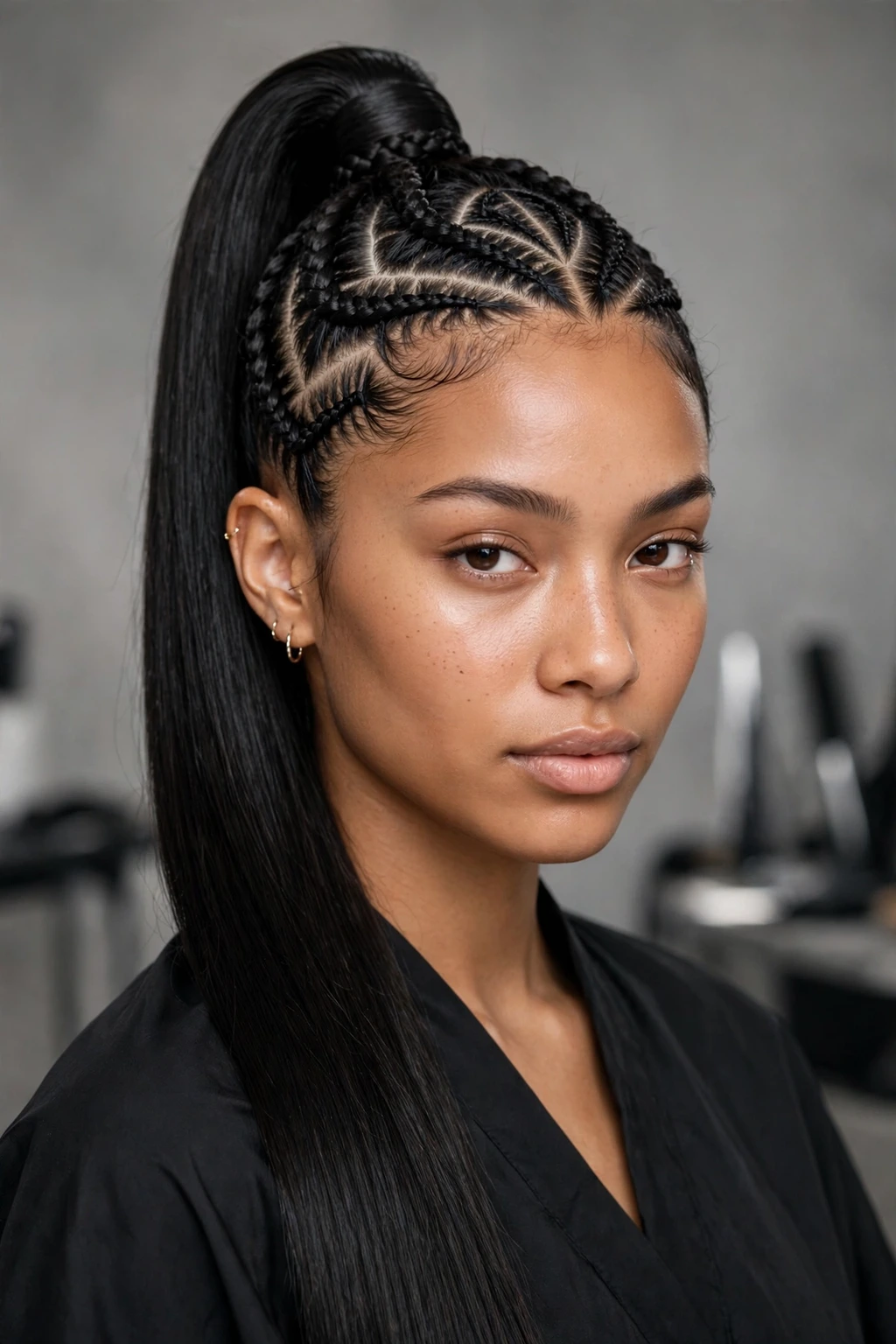 Hairstyles for Oval Shaped Face: 15 Flattering Ideas to Try 15 13. Scalp Braids Ponytail on Black Hair