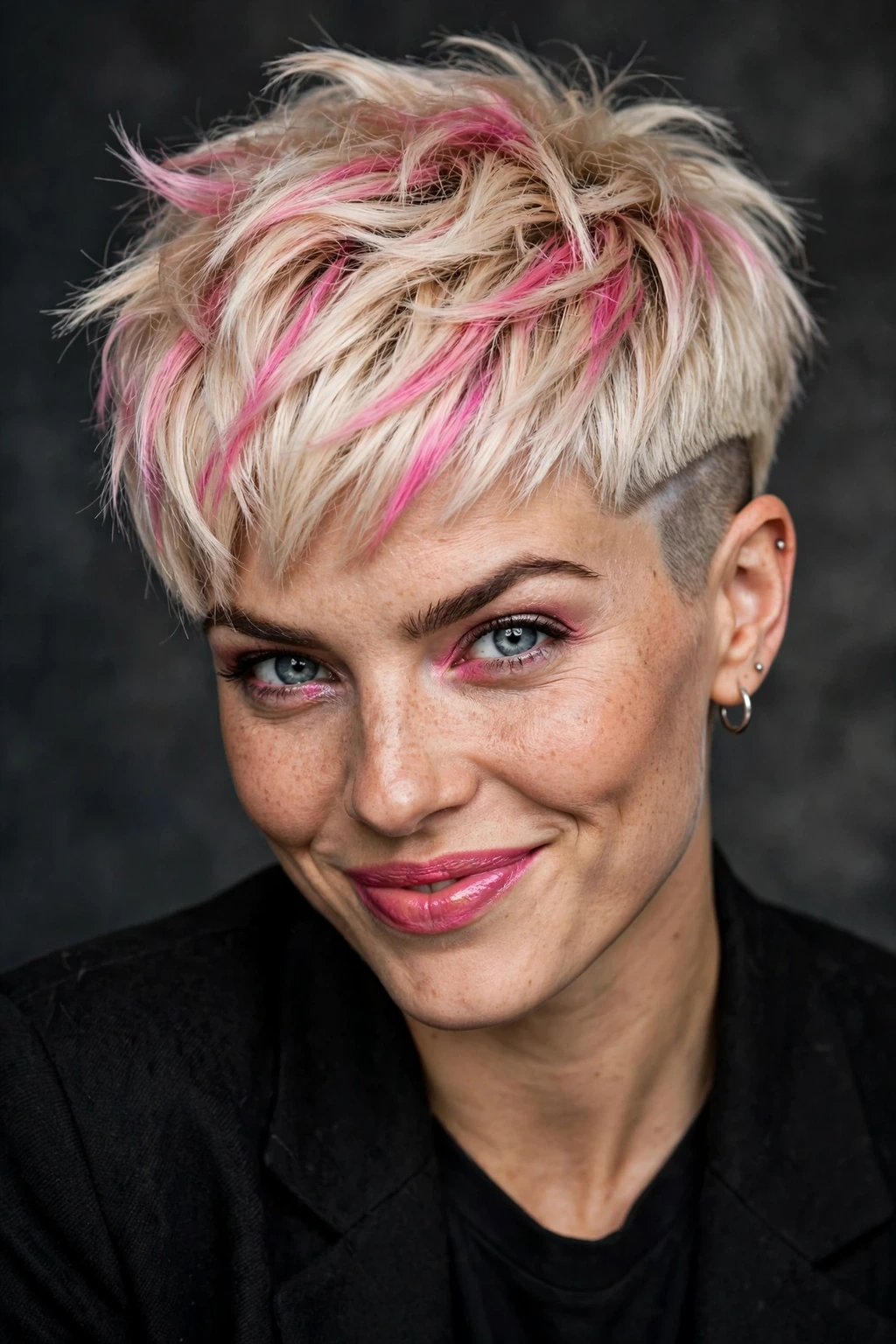 Side Shaved Hairstyles: 20 Edgy Ideas to Try 5 3. Bleached Blonde Pixie With Pink Highlights and a Shave