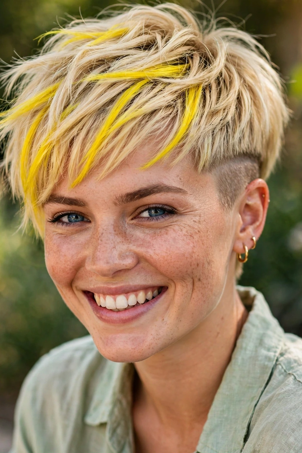 Side Shaved Hairstyles: 20 Edgy Ideas to Try 10 8. Blonde Pixie With Yellow Highlights and Shaved Side