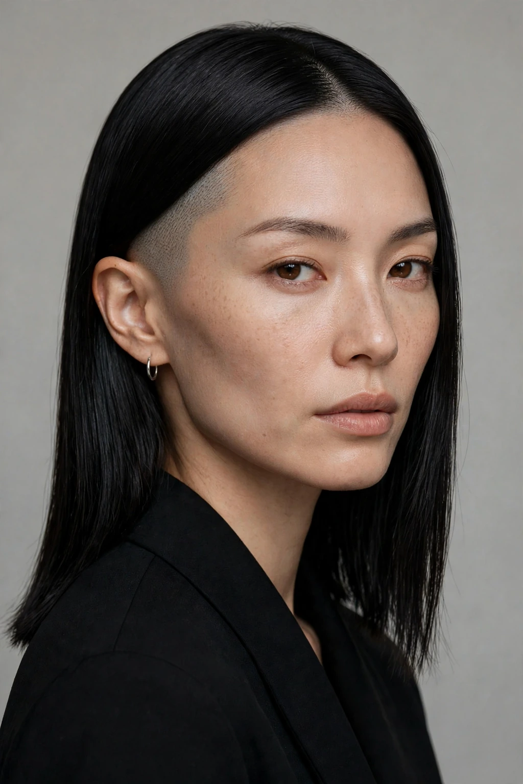 Side Shaved Hairstyles: 20 Edgy Ideas to Try 13 11. Sleek Straight Black Hair With a Shaved Side