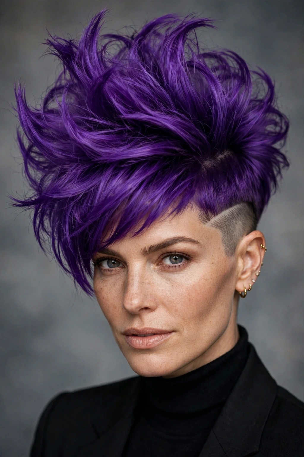 Side Shaved Hairstyles: 20 Edgy Ideas to Try 14 12. Voluminous Purple Pixie With a Side Cut
