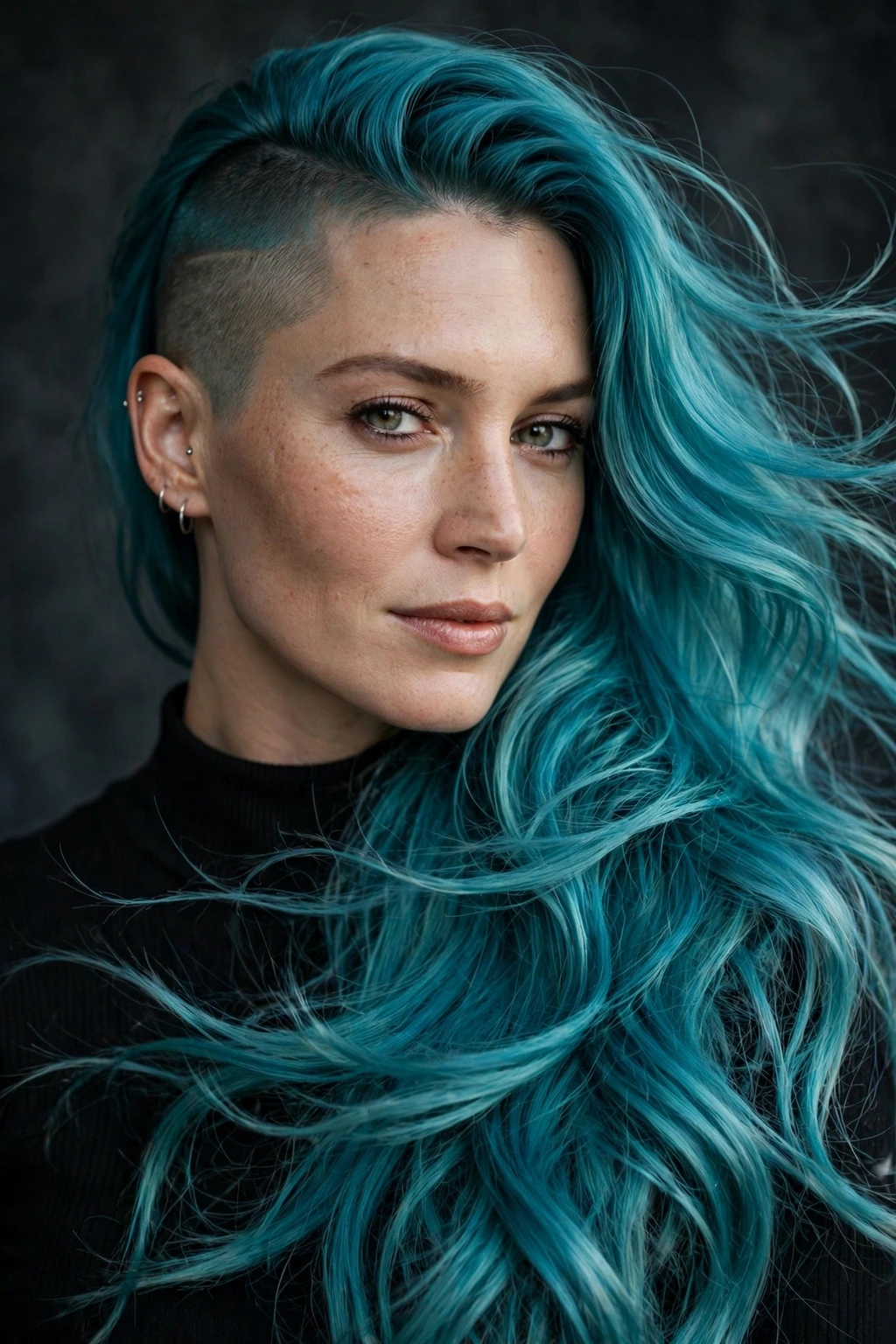 Side Shaved Hairstyles: 20 Edgy Ideas to Try 16 14. Long Teal Hair With a Shaved Side