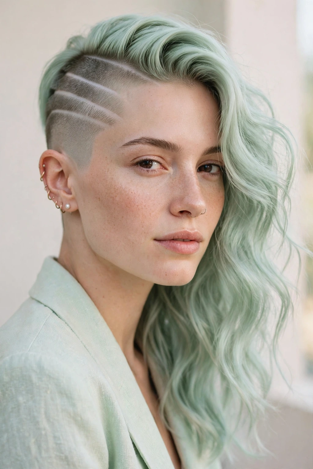 Side Shaved Hairstyles: 20 Edgy Ideas to Try 20 18. Mint Green Waves With a Shaved Side and Clean Lines