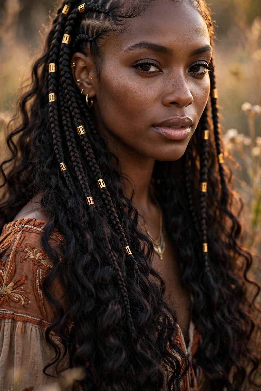 4. Long Curly Gypsy-Inspired Fulani Braids